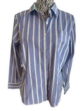 L.L. Bean Blue and White Vertical Stripe Button-Down Shirt
